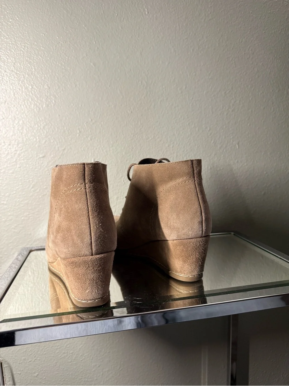 Bjorndal Rachel Taupe Suede Leather Wedge Chukka Booties Women’s Size 7